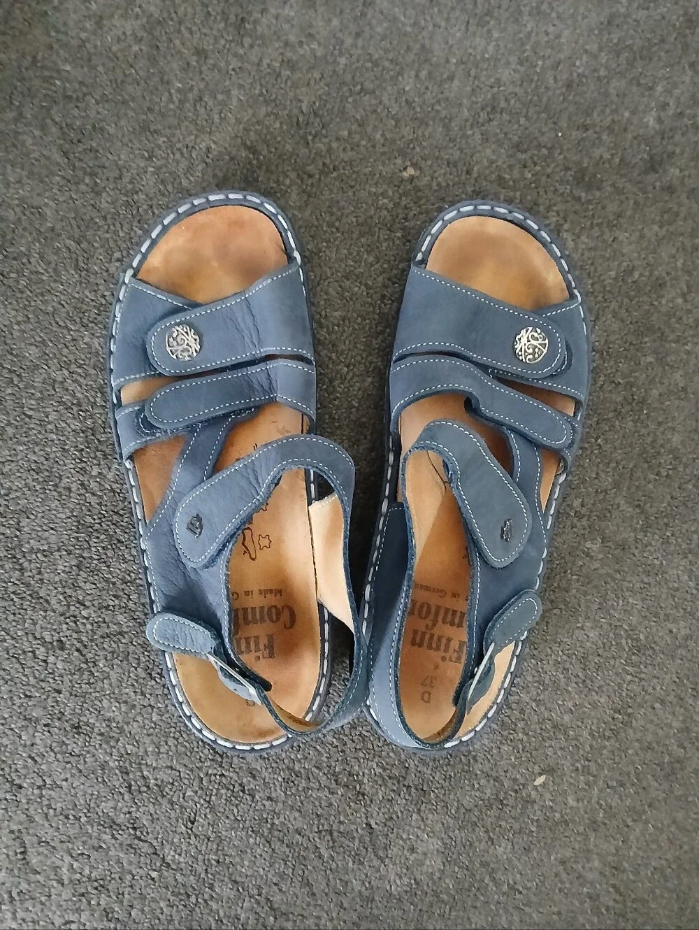 Finn Comfort Kids Navy Leather Adjustable Sandals Size 37.
